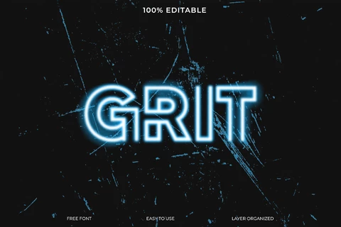 PSD Grit azul neón grunge estilo de fuente efecto de texto