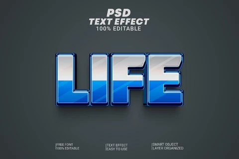 PSD Life Bicolor Blue White Metallic 3D Text Effect