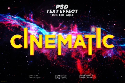 PSD Cinematográfico retro art-deco galaxia espacio extraterrestre película vía láctea 3d efecto de texto