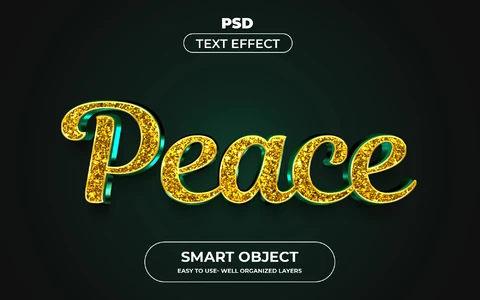 PSD Paz brillo dorado efecto de texto 3d