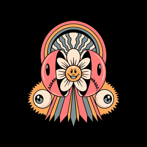 EPS,AI,JPG Trippy Rainbow Floral Design