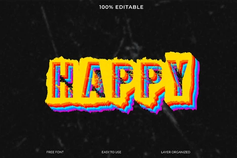PSD Happy Colorful Scratched Font Style Text Effect
