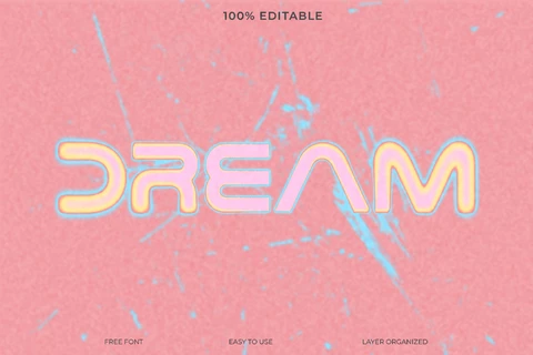 PSD Efeito de texto de estilo de fonte grunge rosa futurista dos sonhos