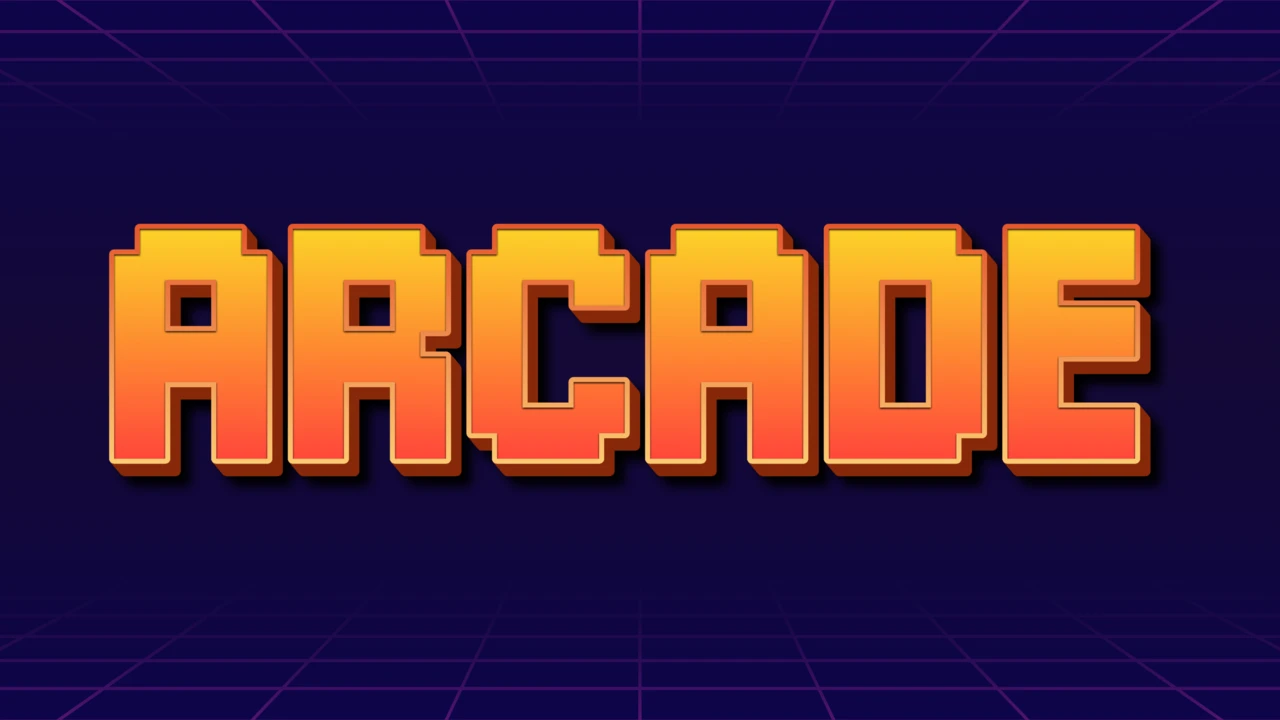Retro 8bit Arcade 3D Text Effect