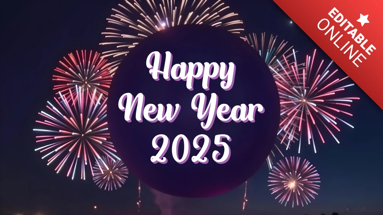 Fuegos artificiales vibrantes y efecto de texto en negrita para la celebración del feliz año nuevo 2025