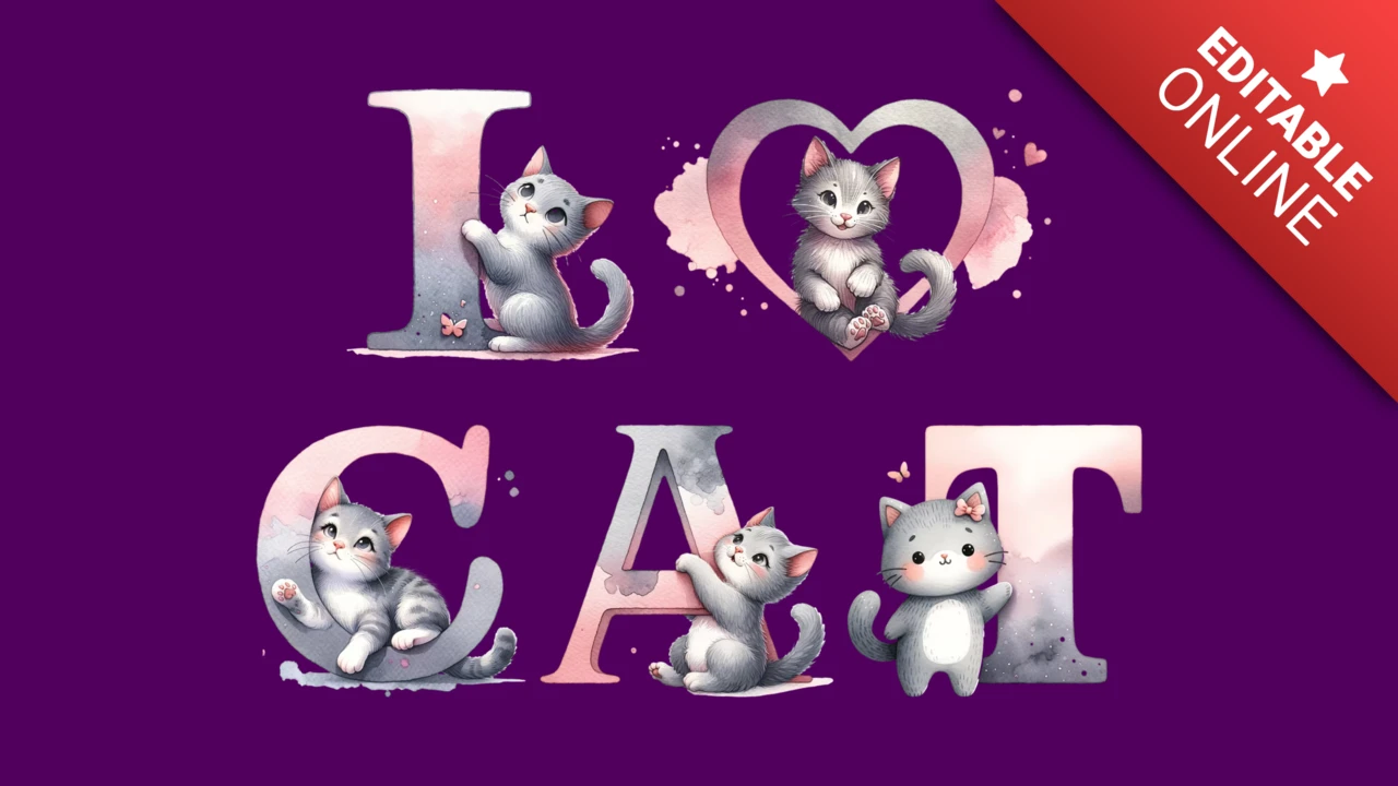 Kitten watercolor alphabet font