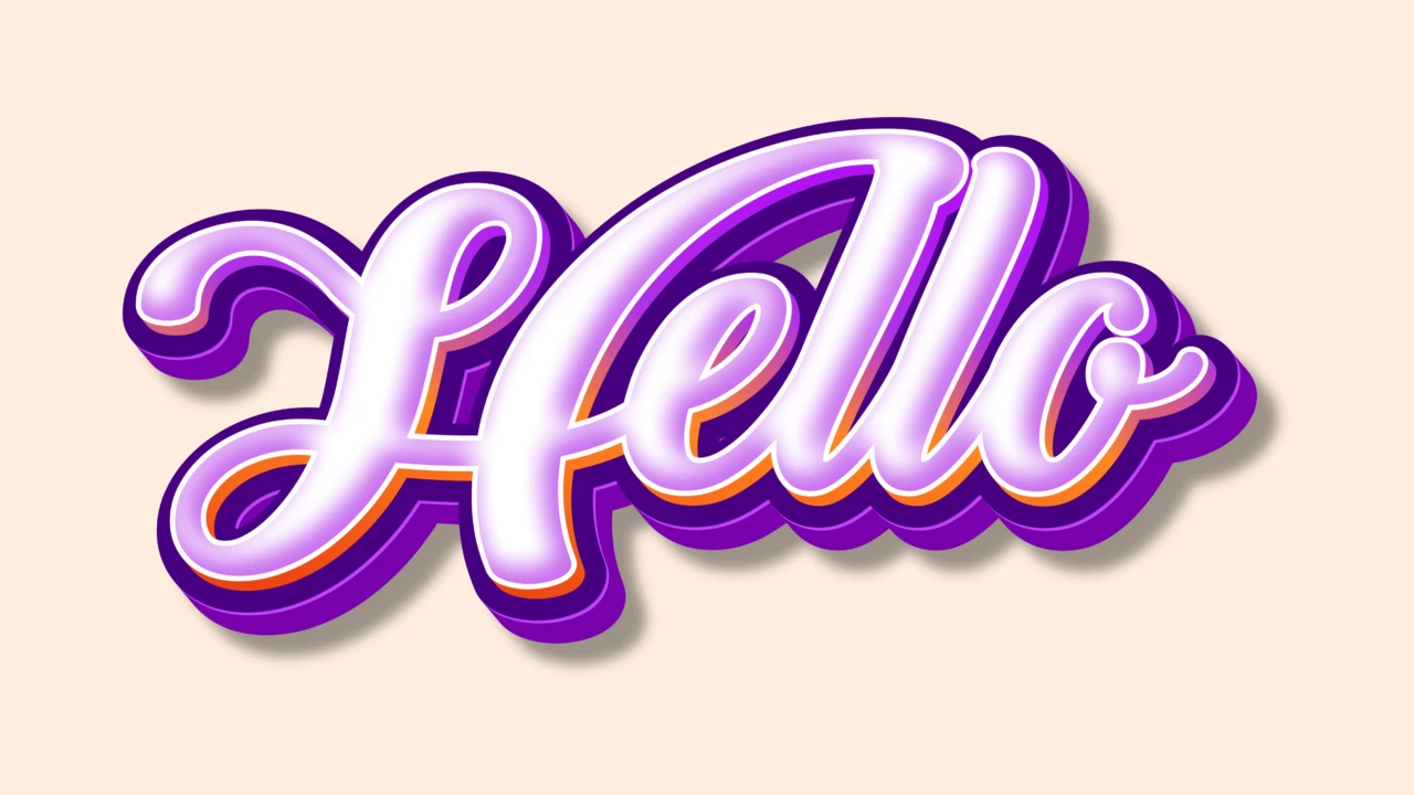 Effetto testo 3D ciao lilla viola
