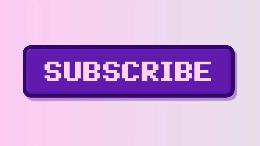Pixel art paarse abonneer vlak klikbare knop