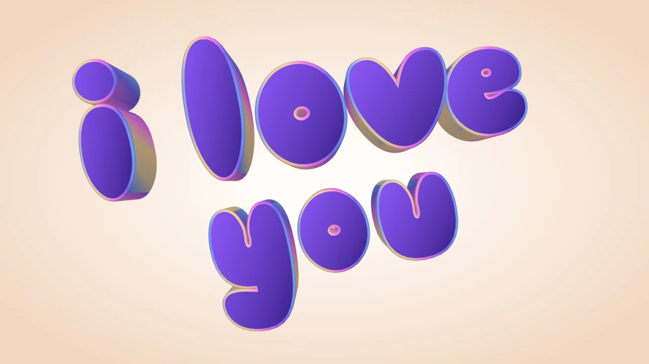 Efeito de texto 3D de mensagem de amor animada encantadora