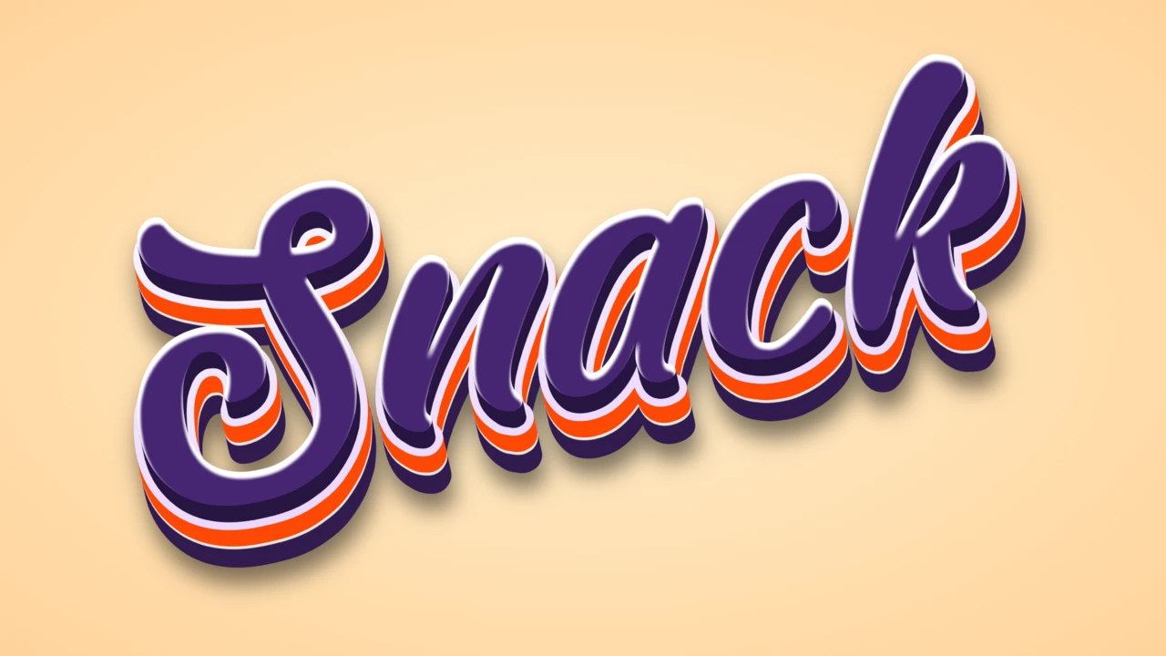Effetto testo 3D vintage stratificato viola e arancione per snack