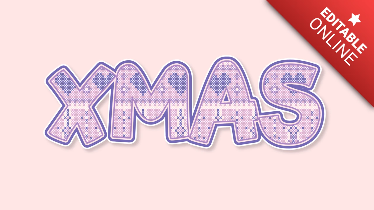 Festliche gestrickt Weihnachten Text-Effekt mit rosa und lila Muster