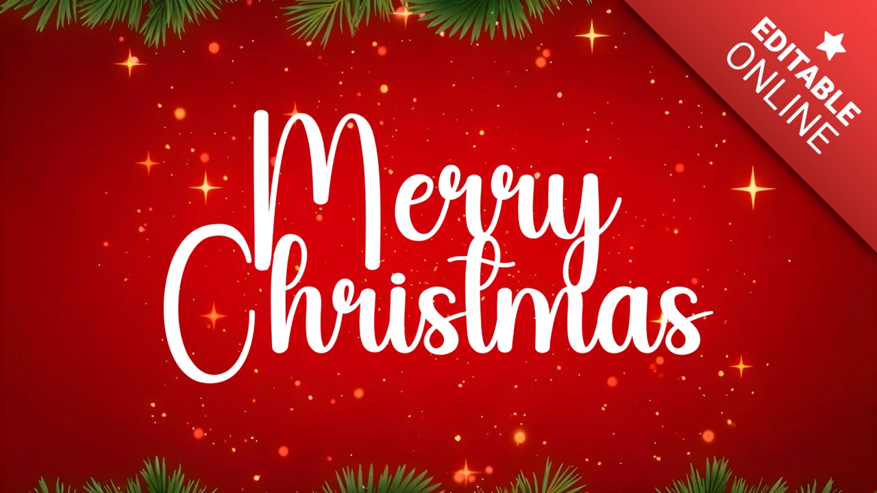 Festoso sfondo rosso di Buon Natale con stelle scintillanti e decorazione di pini