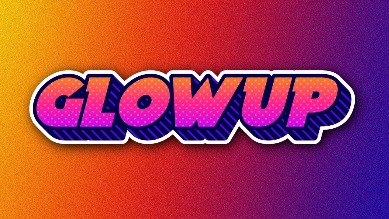 Efeito de texto Glow up com estilo de quadrinhos em gradiente neon