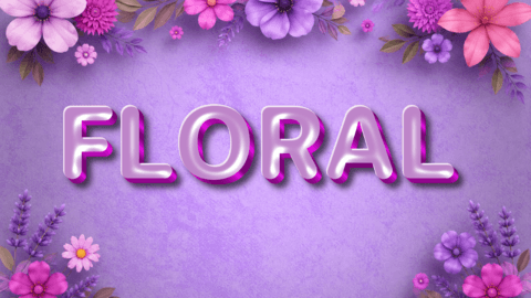 Lila glänzender 3D-Blumentext-Effekt