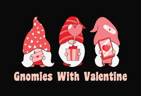Gnomies With Valentine Gifts T-Shirt Design Template