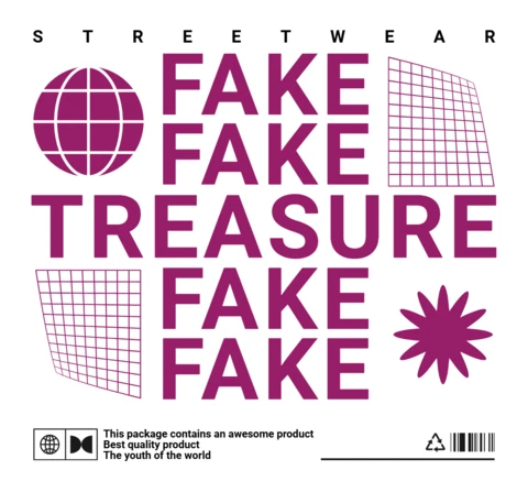 Plantilla de diseño gráfico de streetwear con texto en negrita y formas geométricas para ropa