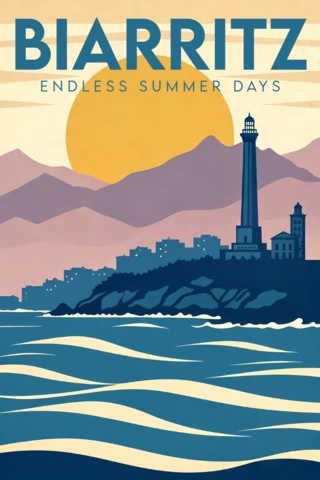 Retro Biarritz Lighthouse Design Template for Summer Travel Posters