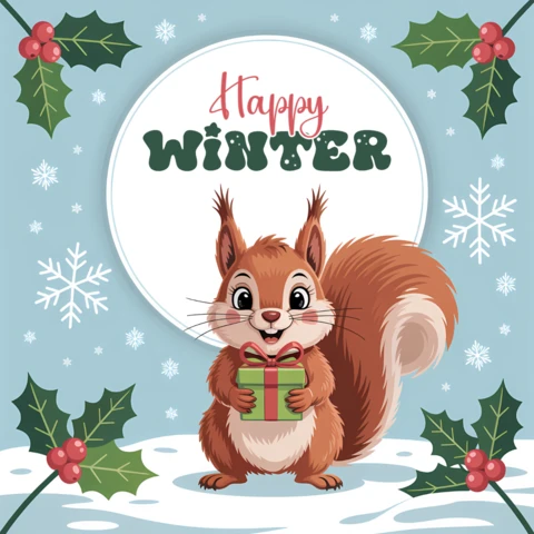 Modèle de design d'écureuil d'hiver pour cartes de vœux de vacances