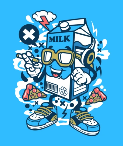 Milk Box Cartoon Character T-Shirt Design Template