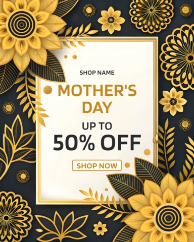 Elegant Floral Mother's Day Sale Template - Black and Gold