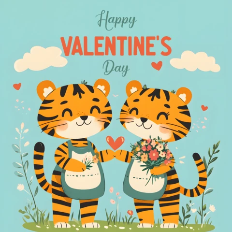 Valentine's Day Social Media Post With Cute Tiger