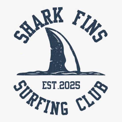 Shark Fins Surfing Club Vintage Logo Design Template