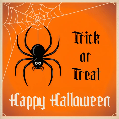 Straszny pająk halloweenowy pomarańczowy wzór na kartki okolicznościowe i szablon towarów.