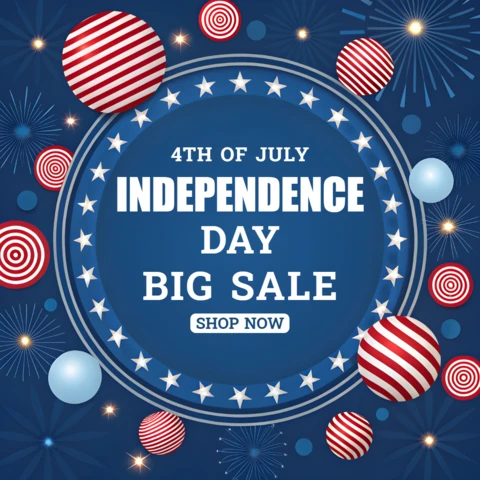 Independence Day Sale Design Template with Patriotic Elements and Fireworks