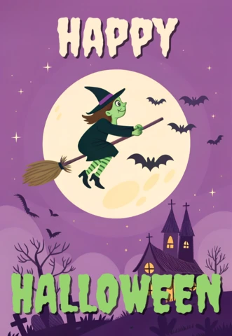 Playful Halloween Witch Design Template for Greeting Cards