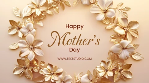 Golden Floral Mother's Day Design For Elegant Greeting Card Template