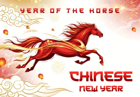 Template de design de cavalo para o Ano Novo Chinês para cartões de saudação festivos