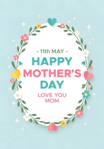Floral Mother's Day Greeting Card Template Design with Heart Elements