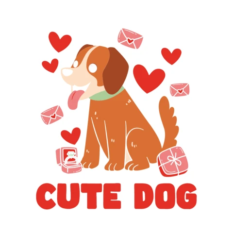 バレンタインデーのかわいい犬のTシャツデザインテンプレート