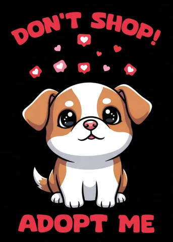 Adopt Me Dog Design Template for T-Shirt with Cute Cartoon Style