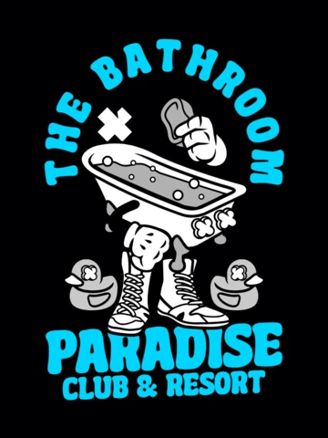 The Bathroom Paradise With Cartoon Character T-shirt Design Template