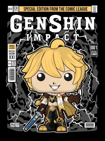 Aether Genshin Impact Cartoon Charakter Magazin Cover Design Vorlage