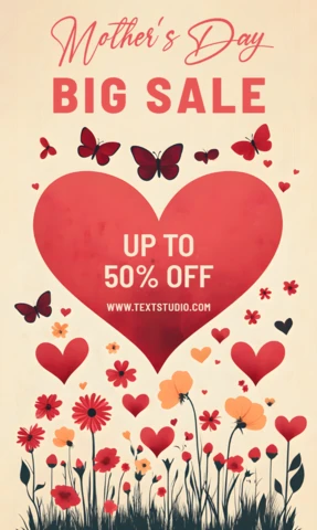Mother's Day Floral Design Template with Heart and Butterfly Elements