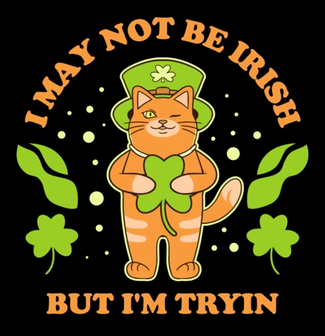 Plantilla de diseño para camiseta del Día de San Patricio con un gato juguetón.