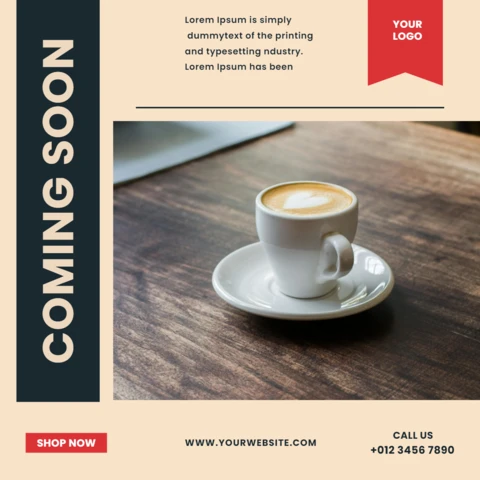 Demnächst Coffee Shop Social Media Post Design Vorlage