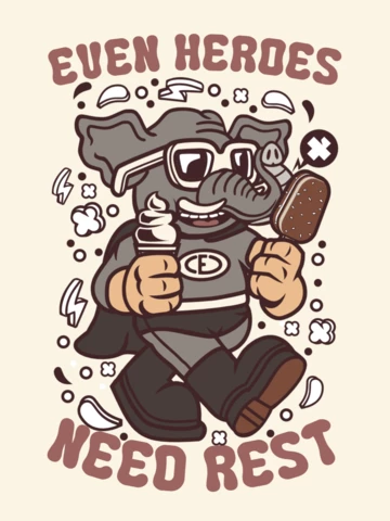 Elephant Super Hero Cartoon Character T-Shirt Design Template