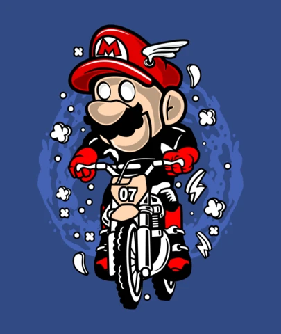 Mario Biker Comic Caricature Pop Culture T-Shirt Design Template