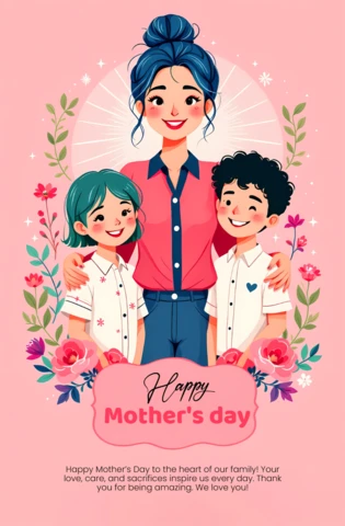 Plantilla de diseño ilustrado de feliz día de la madre para celebraciones familiares