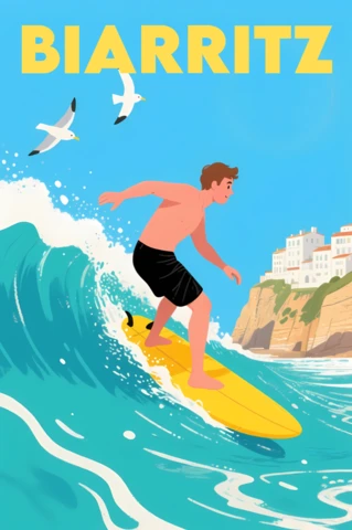 Surfing Biarritz Design Template for Promotional Posters