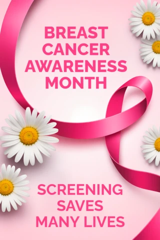 Breast Cancer Awareness Month Design Template with Pink Ribbon and Daisies for Posters