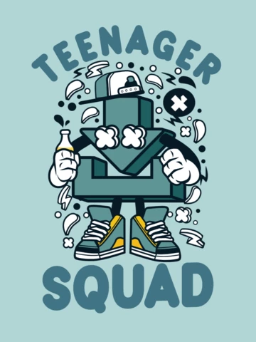 Teenager Squad With Cartoon Character T-shirt Design Template
