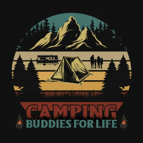 Camping Buddies For Life Hiking T-Shirt Design Template