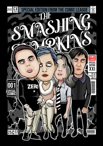 Smashing Pumpkins Rock Band Cartoon Character Magazine Cover Design Template