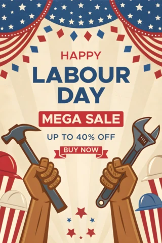 Vintage Labour Day Sale Template Design with Bold Graphics
