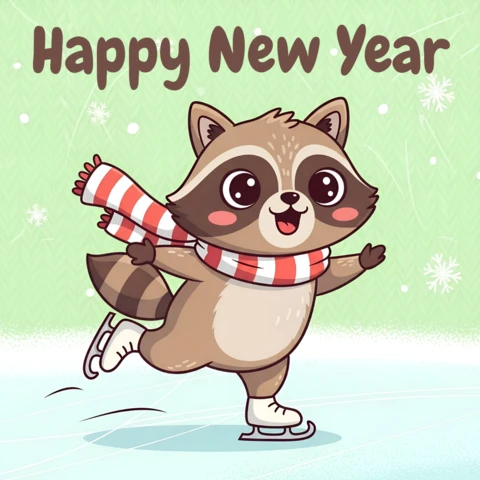 Plantilla de diseño de mapache para tarjeta de felicitación de año nuevo.
