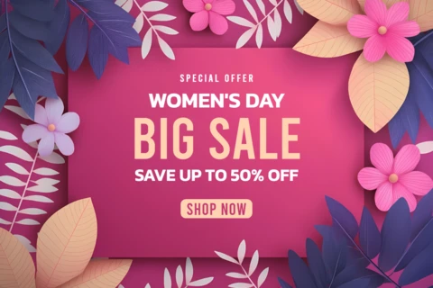 Women's Day Sale Template Pink Floral Banner Design